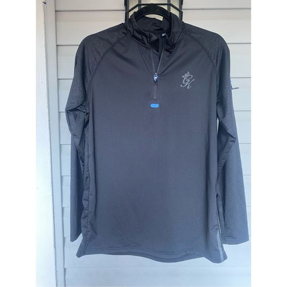 Gym King Debossed Energy 1/4 Zip Funnel Black Blue Contrast Pullover Sz Medium - Picture 1 of 13